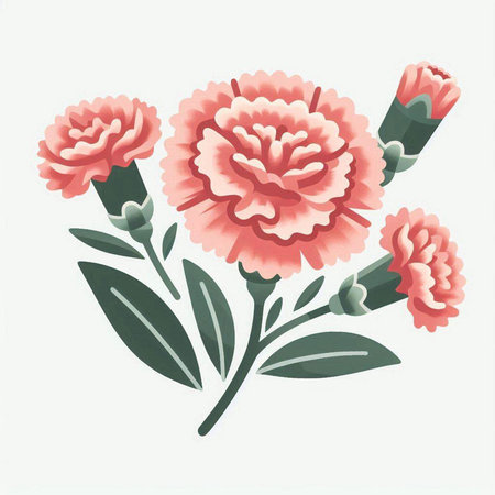 Carnation flowers isolated on white background. Hand drawn vector illustration.のイラスト素材