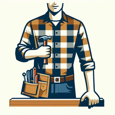 Vector illustration of a man in checkered shirt with tools.のイラスト素材