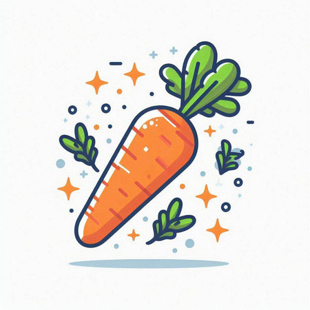 Carrot icon. Vector illustration of a carrot with green leaves.のイラスト素材