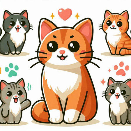 Cute cartoon cats. Vector illustration of a group of cats.のイラスト素材