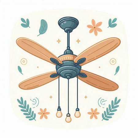 Ceiling fan vector illustration. Cute hand drawn illustration.のイラスト素材