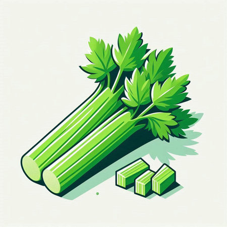 Fresh celery isolated on white background. Vector illustration in retro style.のイラスト素材