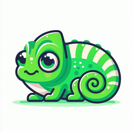 Cute cartoon chameleon on white background. Vector illustration.のイラスト素材