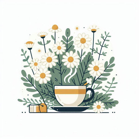 Cup of tea with chamomile flowers. Vector illustration.のイラスト素材