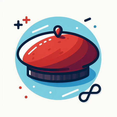 Vector illustration of a red hat with a blue circle on a white backgroundのイラスト素材