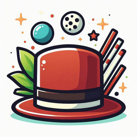 Illustration of a top hat with chopsticks and tea leaves.のイラスト素材