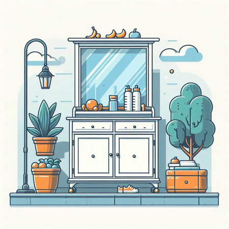 Furniture in the bathroom. Vector illustration in flat style.のイラスト素材