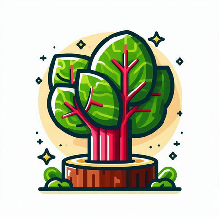 Vector illustration of stylized tree in flat style on white background.のイラスト素材