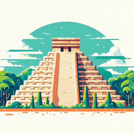 Chichen Itza pyramid in Yucatan, Mexico. Vector illustrationのイラスト素材