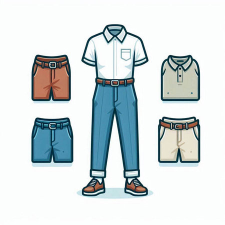 Men's casual clothes. Vector illustration of a man's wardrobe.のイラスト素材