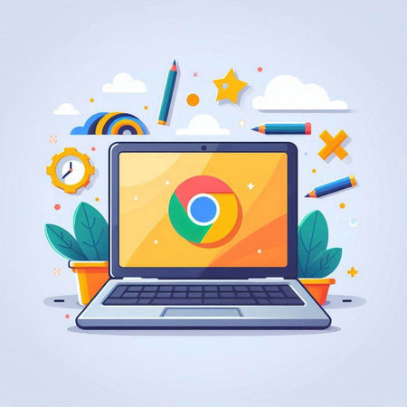 Laptop computer with colorful icons. Modern flat design vector illustration.のイラスト素材