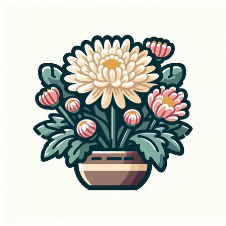 Flower pot with chrysanthemum. Vector illustration.のイラスト素材