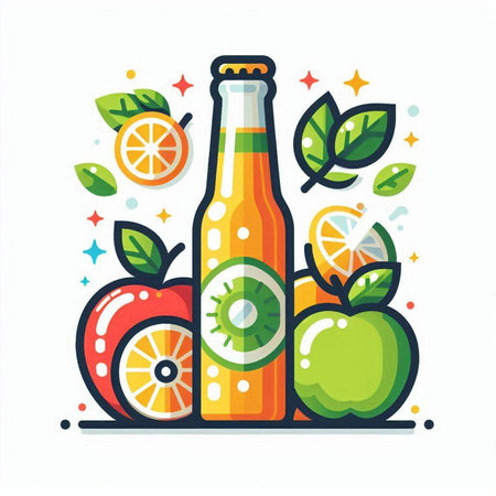 Bottle of fresh juice with fruits, flat style vector illustration.のイラスト素材