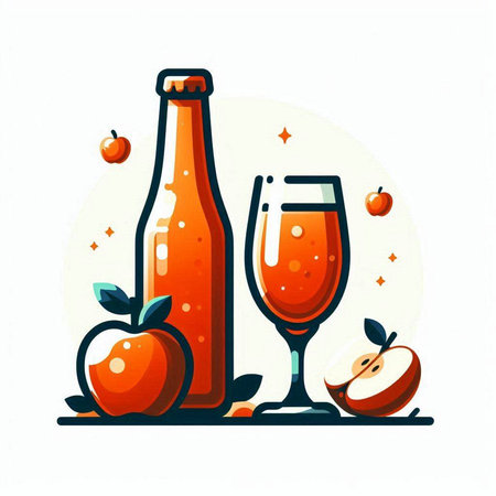 Bottle of wine and glass with apple juice. Vector illustration.のイラスト素材