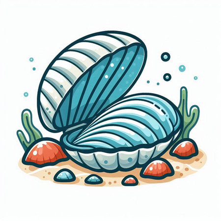 Illustration of a sea shell on the beach. Vector illustration.のイラスト素材