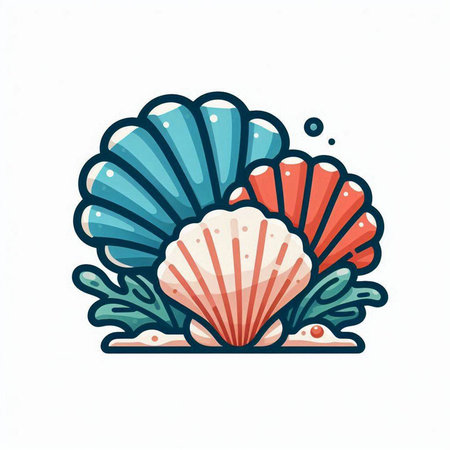 Sea shell and seaweed. Vector illustration on a white background.のイラスト素材