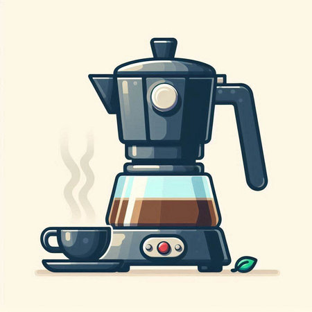 Coffee maker and cup of coffee. Vector illustration in flat styleのイラスト素材