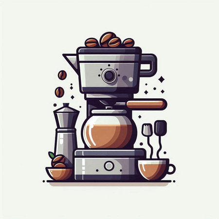 Coffee machine with coffee beans. Vector illustration. Flat style.のイラスト素材