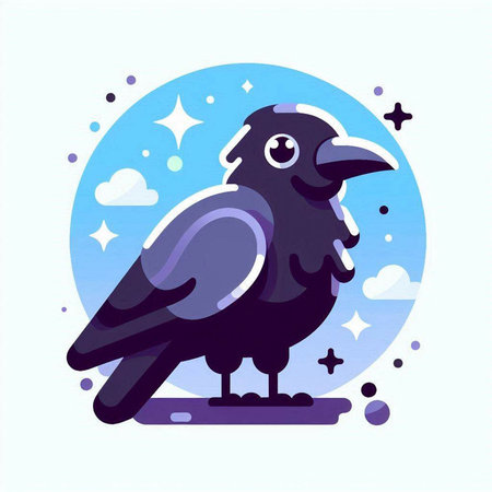 Crow on the background of the sky. Vector illustration in flat style.のイラスト素材