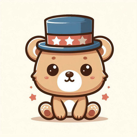 Cute teddy bear with a top hat. Vector illustration.のイラスト素材