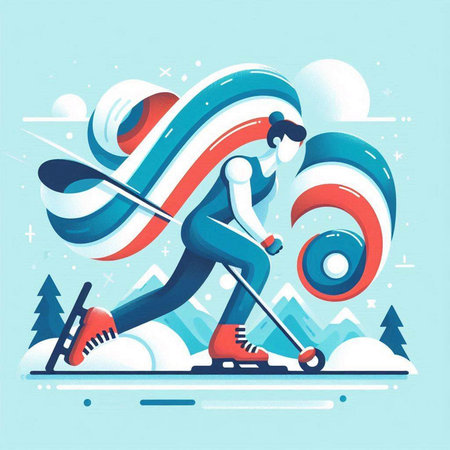 Vector illustration of man skiing in the mountains. Winter sport concept.のイラスト素材