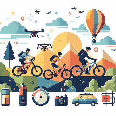 Vector illustration of a cyclist riding on a bicycle in the park.のイラスト素材
