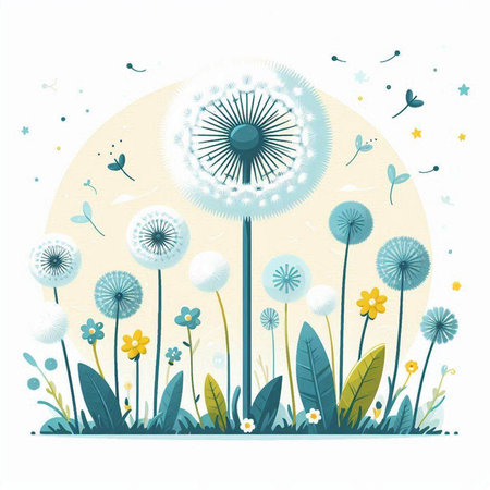 Dandelion flower meadow. Vector illustration for your design.のイラスト素材