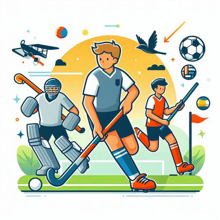 Hockey players with equipment on the field. Flat style vector illustration.のイラスト素材