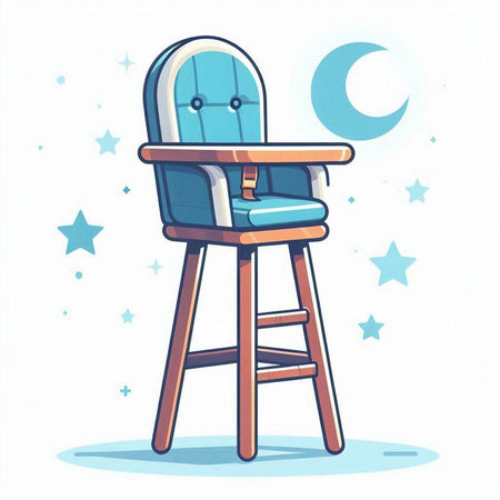 Illustration of a blue chair with a crescent moon and starsのイラスト素材