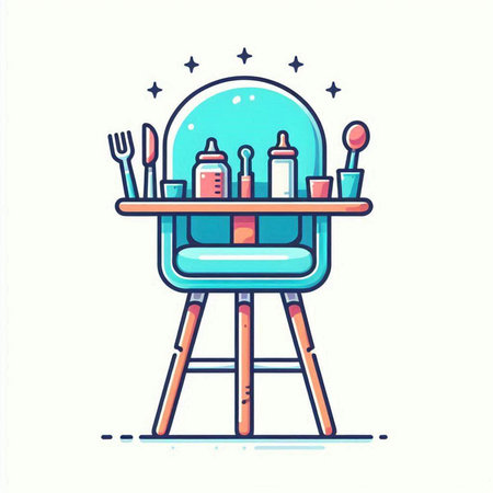 Kitchen table with utensils. Vector illustration in line art style.のイラスト素材
