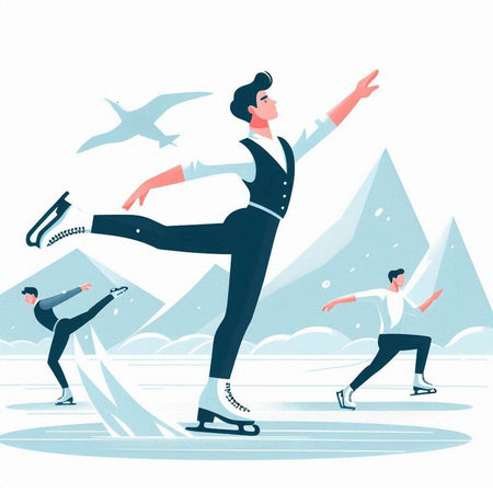 Vector illustration of business people skating on ice rink. Winter sports concept.のイラスト素材