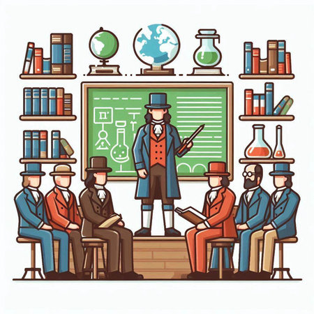 Teachers and students in the classroom. Vector illustration in cartoon styleのイラスト素材