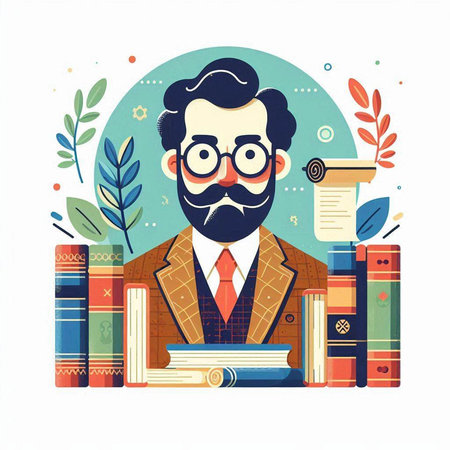 Vector illustration of a teacher with books in his hands. Education concept.のイラスト素材