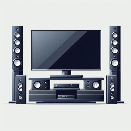 Home theater system with two speakers and a TV. Vector illustration.のイラスト素材