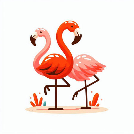 Flamingo couple isolated on white background. Vector cartoon illustration.のイラスト素材