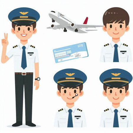 Pilot and Airplane Set, Vector Illustration, EPS10のイラスト素材