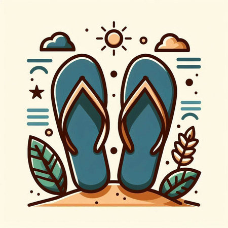 Flip flops on the sand. Vector illustration in trendy linear style.のイラスト素材