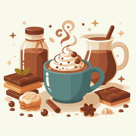 Coffee and sweets. Vector illustration of a cup of coffee and sweets.のイラスト素材