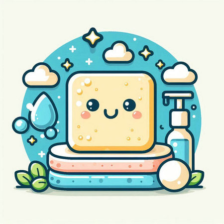 Cute and kawaii character bath sponge. Vector illustration.のイラスト素材
