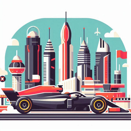 Sport car on the background of the modern city. Vector illustration.のイラスト素材
