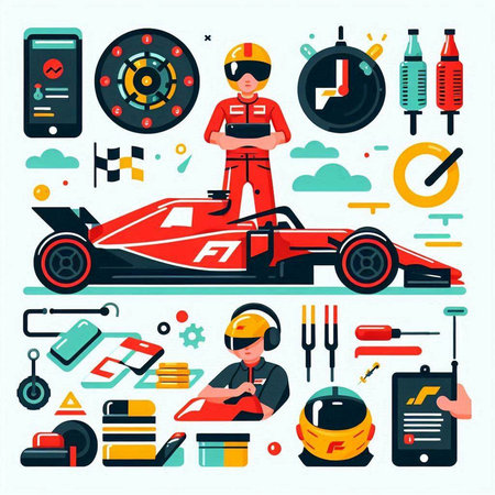 Vector illustration in flat style with the image of a racing car.のイラスト素材