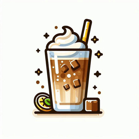 Iced coffee with whipped cream in a glass. Vector illustration.のイラスト素材