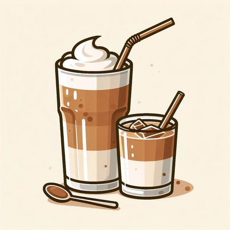 Illustration of Iced coffee with whipped cream and iced coffeeのイラスト素材