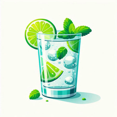 Cocktail with lime, mint and ice. Vector illustration.のイラスト素材