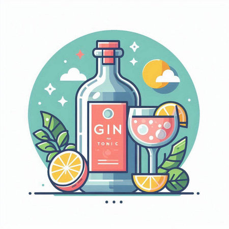 Bottle of tequila. Vector illustration in flat design style.のイラスト素材