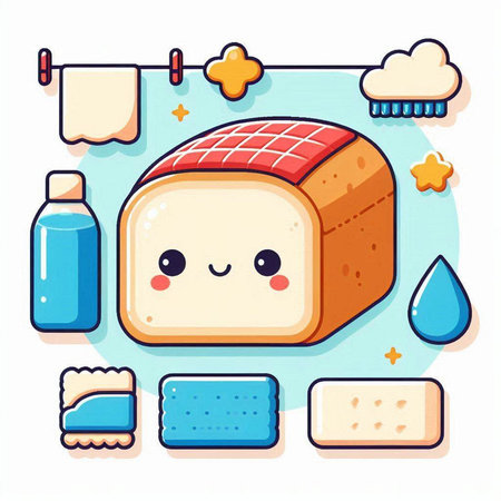Cute kawaii bread and ingredients for baking. Vector illustration.のイラスト素材