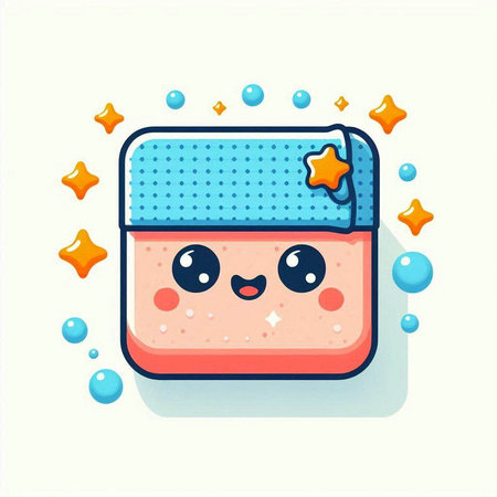Cute kawaii sponge with eyes and mouth. Vector illustration.のイラスト素材