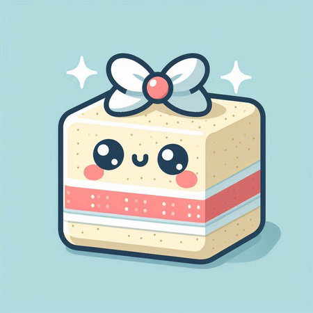 Cake with bow. Cute cartoon character. Vector illustration.のイラスト素材