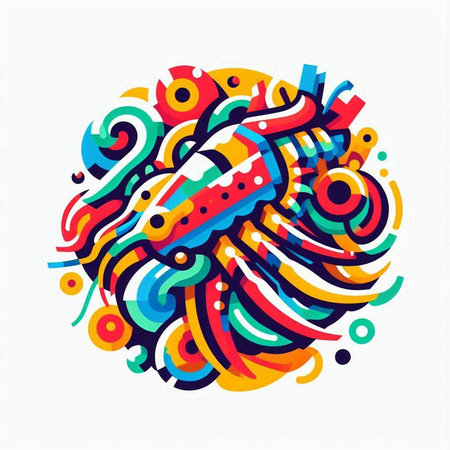 Abstract colorful doodle hand drawn illustration. Funny vector artwork.のイラスト素材