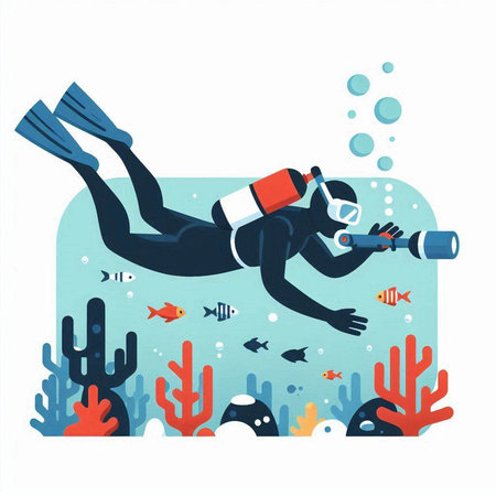 Scuba diving vector illustration. Scuba diver. Snorkeling.のイラスト素材